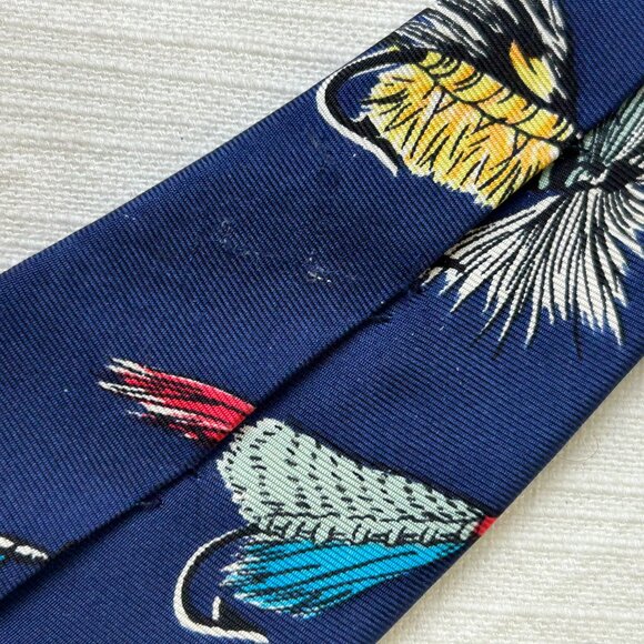 Magnificent Mouchoirs Fly Fishing Neck Tie Blue 100% Silk - Picture 6 of 6